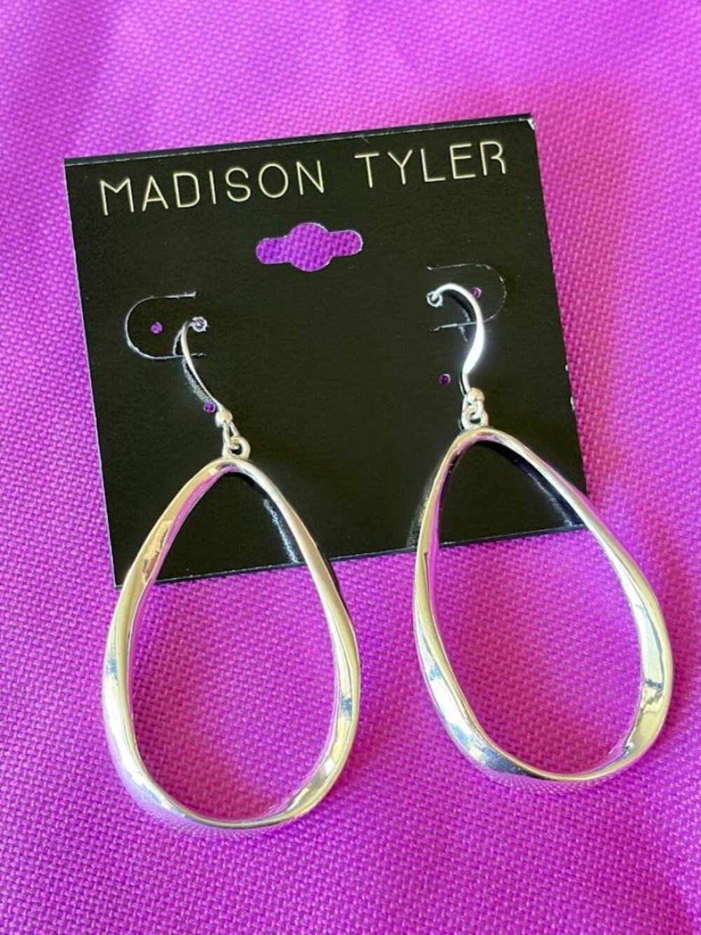 Madison Tyler Silver Tone Twisted Teardrop Wire Drop Earrings NWT